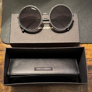 Dolce & Gabbana Black Embellished Round Sunglasses